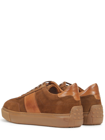 Suede sneakers decorated with leather inserts