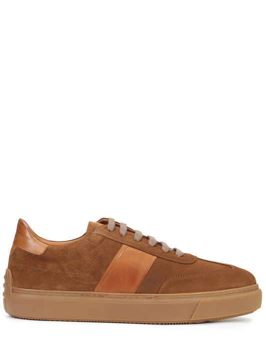 Suede sneakers decorated with leather inserts