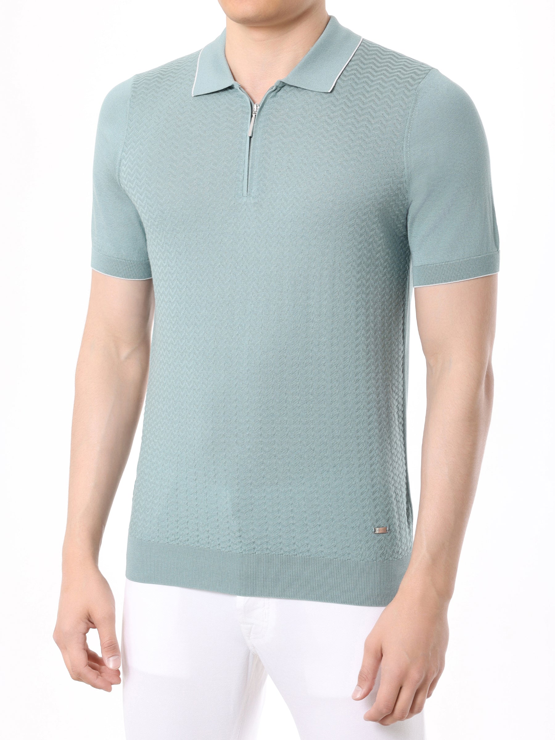 Silk and cotton half-zip polo
