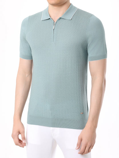 Silk and cotton half-zip polo