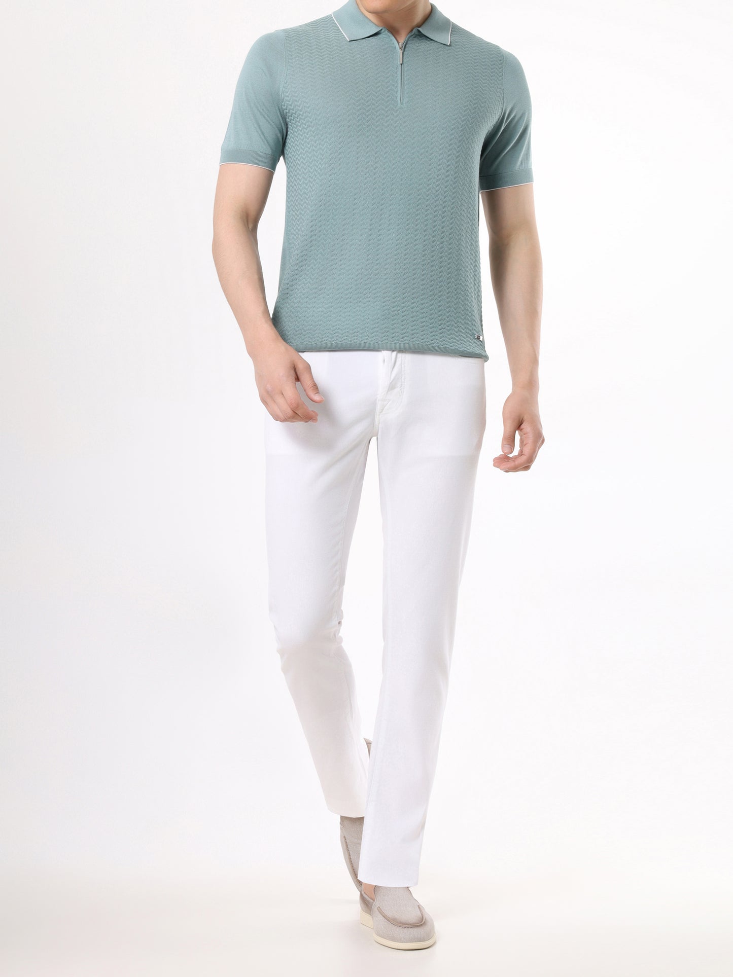 Silk and cotton half-zip polo