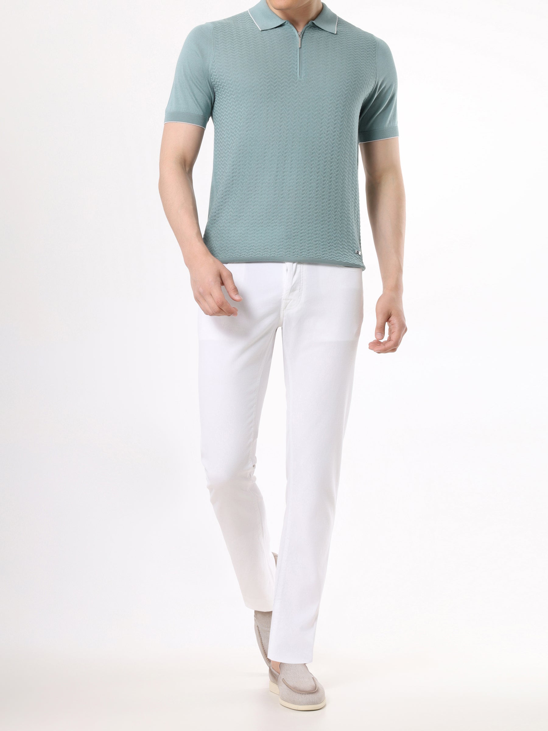 Silk and cotton half-zip polo