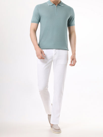 Silk and cotton half-zip polo